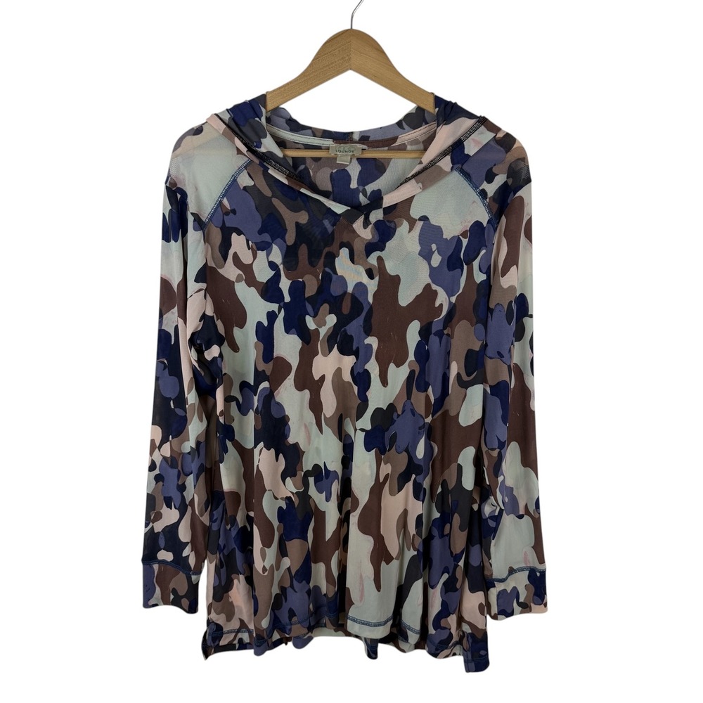 LOGO Lounge Lori Goldstein Saturn Mesh Camo Hoodie Large Stretch Sheer Layering